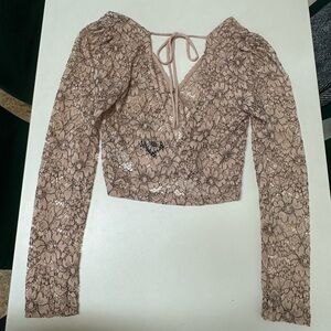 Topshop Pink Lace Long Sleeve Blouse